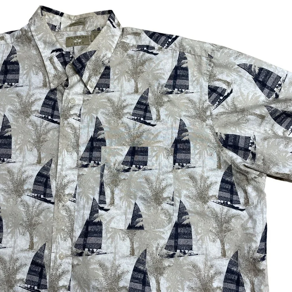 NATURAL ISSUE BUTTON UP SHIRT SAILBOAT NAUTICAL MEN’S XXL COTTON WRINKLE FREE